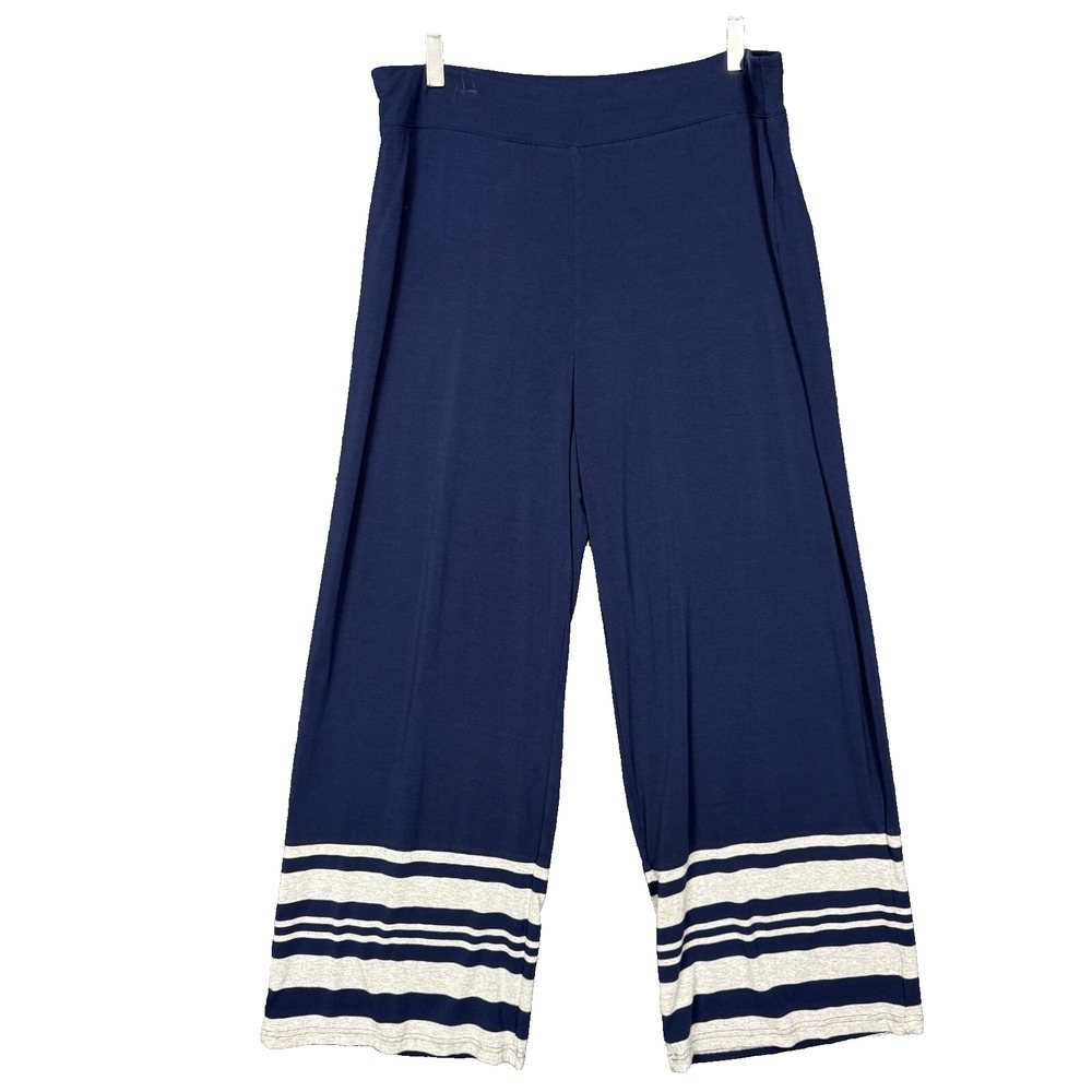 Chicos Zenergy Pants Womens 2 12 Navy Blue Grey Stripes Pull On‎ Comfort Waist